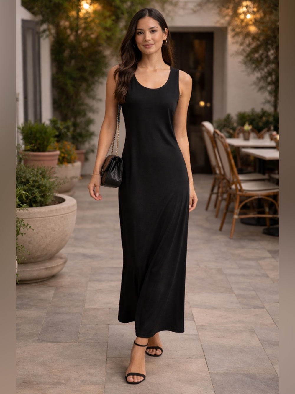 Black Minimalist Maxi Slip Dress | Boutique Luxe Capsule Wardrobe Size S
